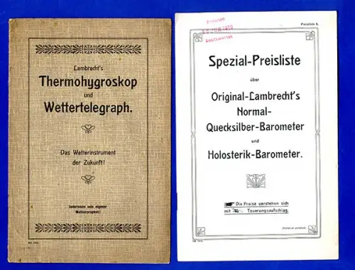 Göttingen Lambrecht Wetter Telegrafen Barometer Katalog Preisliste 1919