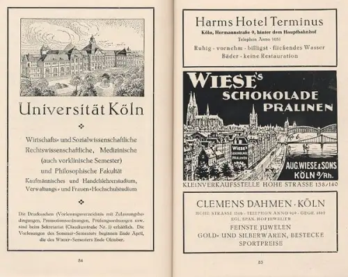Rhein Köln Stadt Geschichte Verkehr Stadtplan Werbung alter Reiseführer 1926