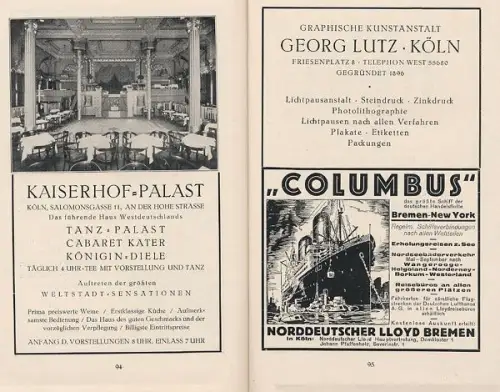 Rhein Köln Stadt Geschichte Verkehr Stadtplan Werbung alter Reiseführer 1926