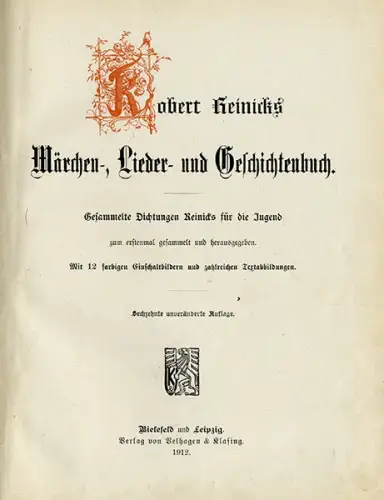 Deutsches Reich Märchen Lieder Geschichten Robert Reinick Kinderbuch 1912