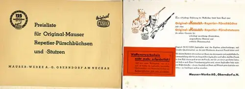 Oberndorf Mauser Jagd Waffen Repetier Büchsen Stutzen Katalog Preisliste 1937