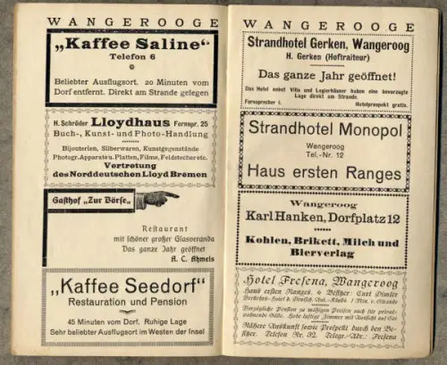 Nordsee Insel Wangerooge Geschichte Verkehr Strand alter Reiseführer 1920