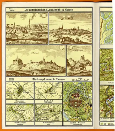 Hessen Geografie Heimatkunde Städt Landschaft Wirtschaft alter Schulatlas 1960