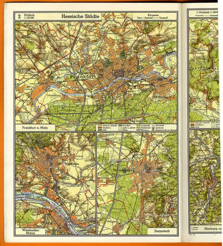 Hessen Geografie Heimatkunde Städt Landschaft Wirtschaft alter Schulatlas 1960