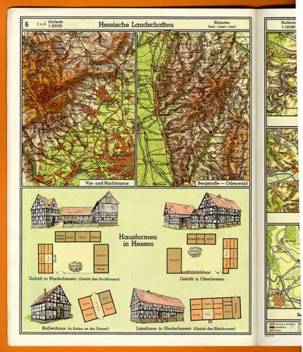 Hessen Geografie Heimatkunde Städt Landschaft Wirtschaft alter Schulatlas 1960