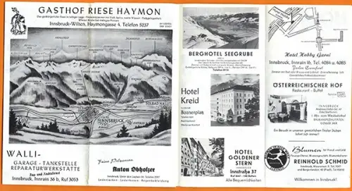 Österreich Wintersport Olympiastadt Innsbruck Tourismus Falt Werbeprospekt 1960