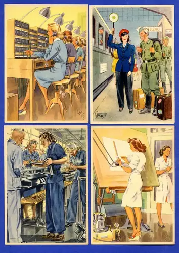 Deutsches Reich Frauen Arbeit Männer Berufe 14 Kunst Grafik Propaganda Karten