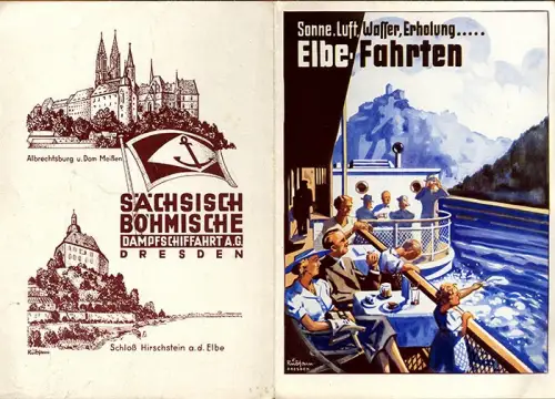 Sachsen Böhmen Dresden Elbe Dampfschiff Fahrten Werbeprospekt 1937