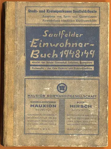 Thüringen Einwohner Adressbuch Saalfeld Lehesten Gräfenthal Probstzella 1949