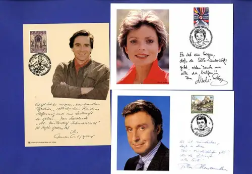 Österreich Briefmarken Philatelie SOS Kinderdorf 10 Stempel Autogramme Karten
