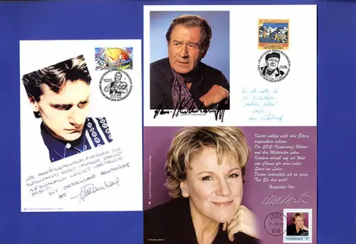 Österreich Briefmarken Philatelie SOS Kinderdorf 10 Stempel Autogramme Karten