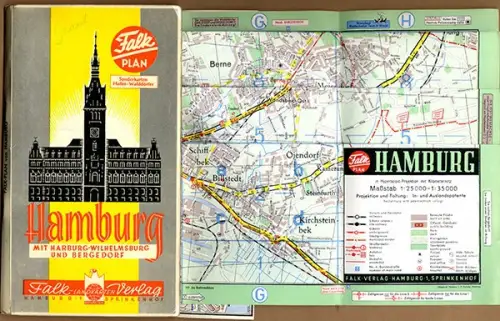 Hamburg Harburg Bergedorf Falk Stadtplan Straßenverzeichnis Sonderkarten 1955