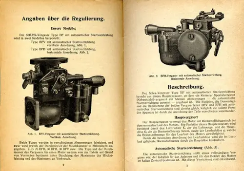Auto Oldtimer Technik Solex Vergaser Technik Aufbau Beschreibung um 1930