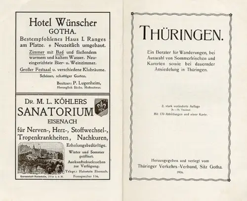 Thüringen Thüringer Wald Hotel Gaststätten Reiseführer Jugendstil Buch 1916
