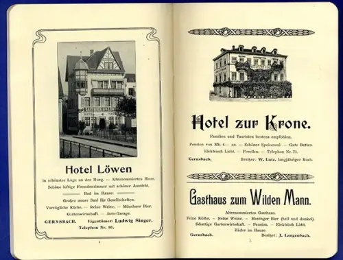 Baden Schwarzwald Gernsbach Murgtal Stadt Geschichte Adressbuch Reiseführer 1910