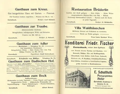 Baden Schwarzwald Gernsbach Murgtal Stadt Geschichte Adressbuch Reiseführer 1910