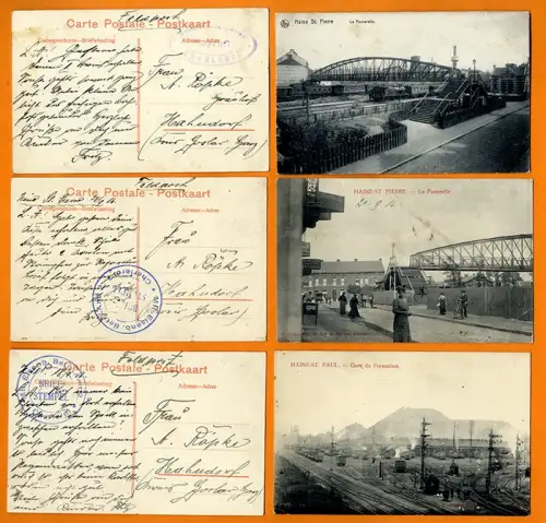 Weltkrieg Belgien Louviere Haine St. Pierre 6 Eisenbahn Feldpost Karten 1915