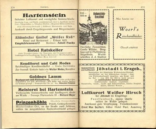 Sachsen Erzgebirge Böhmen Chemnitz Zwickau Eger Reise Wanderbuch Führer 1922