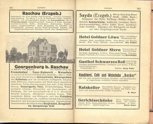 Sachsen Erzgebirge Böhmen Chemnitz Zwickau Eger Reise Wanderbuch Führer 1922