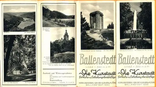 Sachsen Anhalt Harz Ballenstedt Stadtplan Werbung Reklame Falt Prospekt 1932
