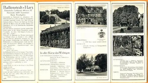 Sachsen Anhalt Harz Ballenstedt Stadtplan Werbung Reklame Falt Prospekt 1932
