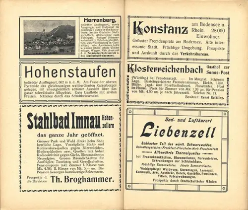Württemberg Schwaben Hohenzollern Jagst Neckar Reiseführer Wanderbuch 1911