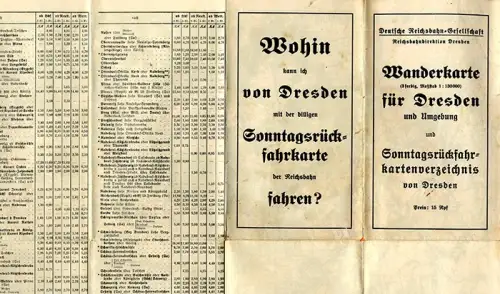 Sachsen Dresden Radeberg Stolpen Pirna Reichsbahn Sonntags Wanderkarte 1929