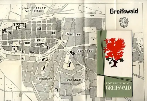 Ostsee Greifswald Stadt Universität Geschichte Verkehr Stadtplan Führer 1956