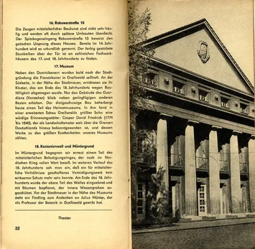 Ostsee Greifswald Stadt Universität Geschichte Verkehr Stadtplan Führer 1956