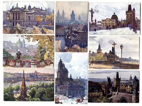 Böhmen Sudeten Moldau Prag gemalt  Serie 13 Künstler Postkarten 1910