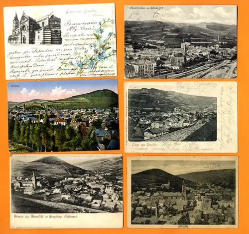 Erzgebirge Böhmen Grasslitz 12 alte Postkarten 3 Kronen Geldscheine 1910