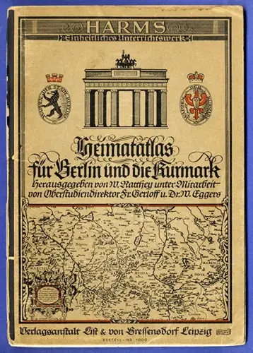 Berlin Brandenburg Preußen Kurmark Geschichte Geografie alter Schulatlas 1937
