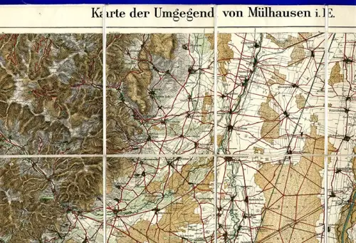 Alte Landkarte Elsaß Lothringen Mülhausen Altkirch Gebweiler Sennheim Basel 1903