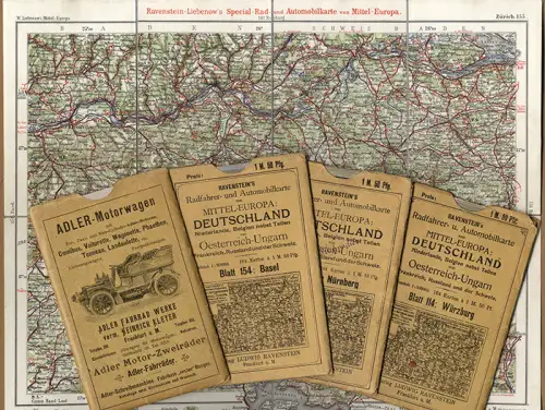 Ravenstein Liebenow Fahrrad Automobilkarte Deutschland Schweiz 5 Karten 1900 