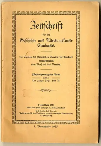 Ostpreußen Braunsberg Masuren Ermland Geschichte Altertumskunde Zeitschrift 1935