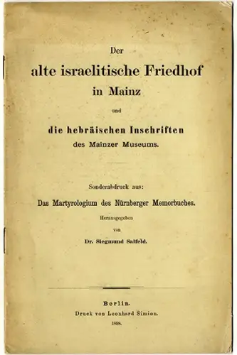 Rheinland Pfalz Mainz Stadt Geschichte Judaika Israelitischer Friedhof Buch 1898
