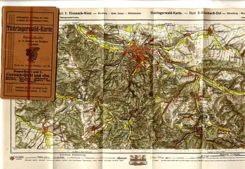 Landkarte Thüringen Thüringer Wald Eisenach Farnroda Stedtfeld Oberellen 1902
