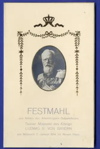 Bayern München Adel König Ludwig 69. Geburtstag  Einladung Speisekarte  1914