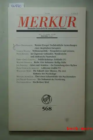 Scheel (Hrsg.) Karl-Heinz Bohrer (Hrsg.), Kurt: Merkur. Deutsche Zeitschrift für europäisches Denken, Nr. 568, Heft 7, 50. Jahrgang, Juli 1996
