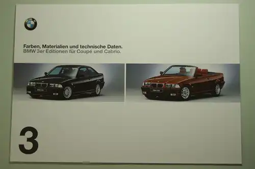 BMW: Faltblatt Farben, Materialien und technische Daten BMW 3er Coupe und Cabrio 1998