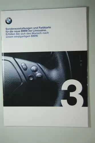 BMW: Sonderausstattungen und Farbkarte für die neue BMW 3er Limousine. 1/98