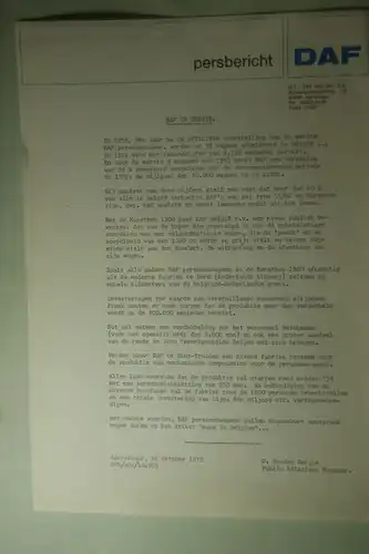 DAF: Persbericht DAF in Belgie 1973