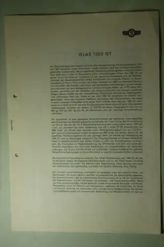 Glas: Pressetext und technische Daten Glas 1300 GT aus den 1960igern