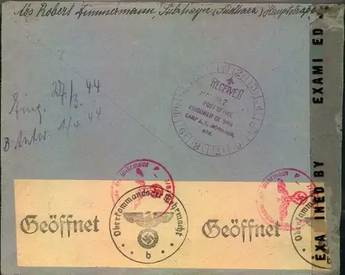 1944: Luftpostbrief in die USA mit handschriftlicher Luftpost-Taxe ""80"" ab SÜLZHAYN (SÜDHARZ) b 24.1.44. Brief mit Inh