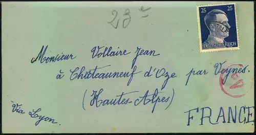 1943: Zwangsarbeiterbrief aus dem Wohlager St. Marein im Mürztale mit Inhalt nach Frankreich.