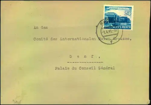 25 Pfg. Leipziger Messe 1941 auf Brief von Sagan 1.4.41 nach Genf.