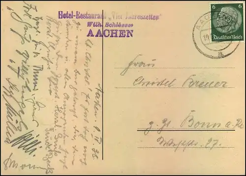 BIER: Seltene Reklamekarte Münchener Löwenbräu, gelaufen ab Aachen 1936.
