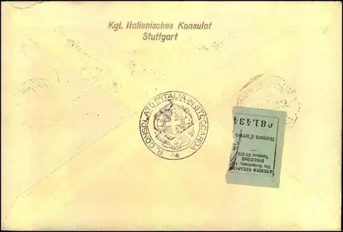 1940: Expressbrief des Italienischen Konsulats Stuttgart (Consulato d´Italia) nach Rom. Unzensiert - Diplomatenpost