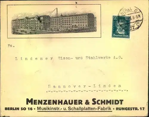 1926, toller Firmen-Werbebrief,  Reklame, Musik, MENZENHAUER & SCHMIDT, Musikintrumente- u. Schallplatten-Fabrik