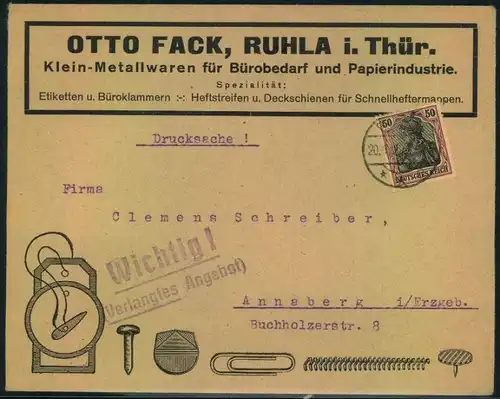 1922, toller Firmen-Werbebrief, Reklame,OTTO FACK, RUHLA i. Thür., Bürobedarf u. Papierindustrie